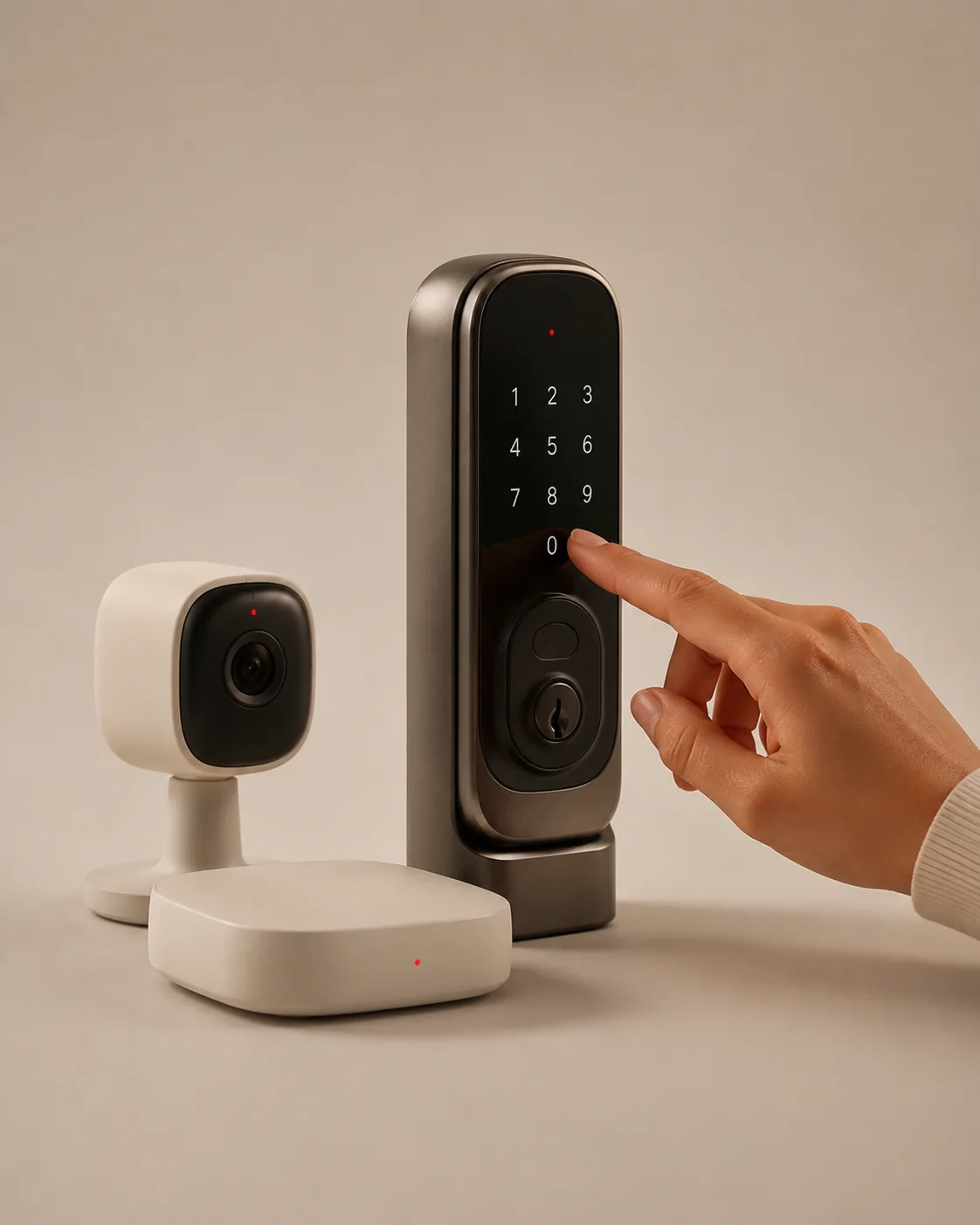 Cerradura inteligente, cámara y hub de smart home